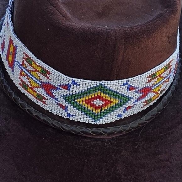 Vtg Brown Velour Cowboy Hat Southwestern Beaded Band Festival Western Boho main image 8